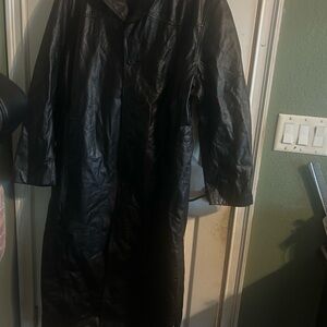 Wilsons Leather Black Long Trench Coat